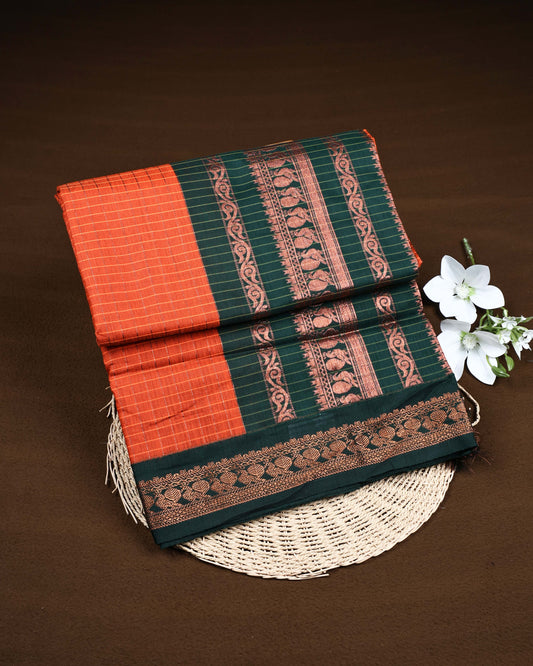 Rust orange colour Kalyani Cotton Saree