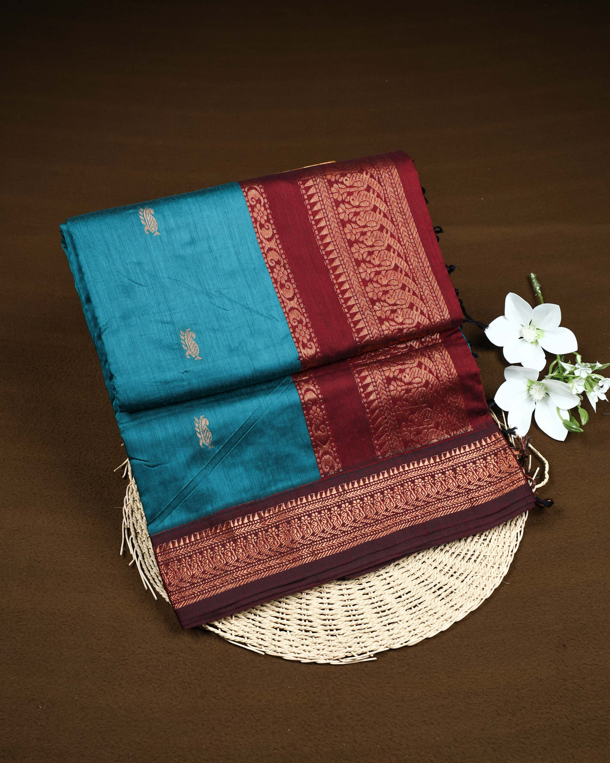 Dark teal colour Kalyani Cotton Saree