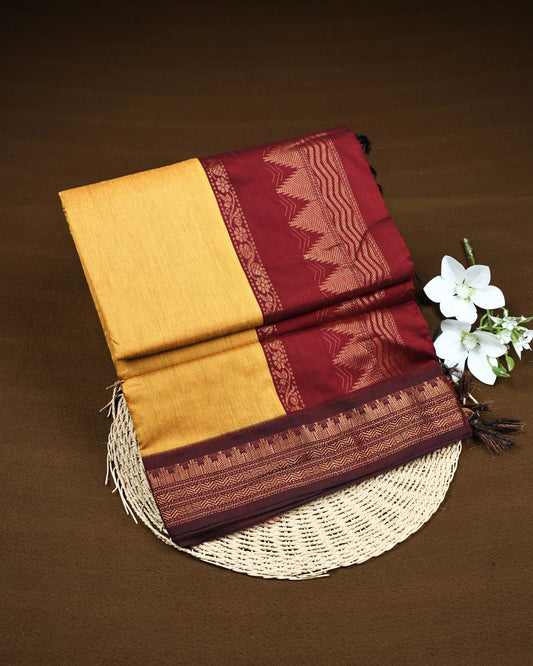 Mustard yellow colour Kalyani Cotton Saree