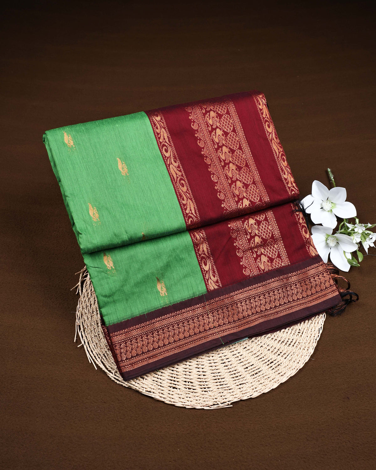 Leaf green colour Kalyani Cotton Saree