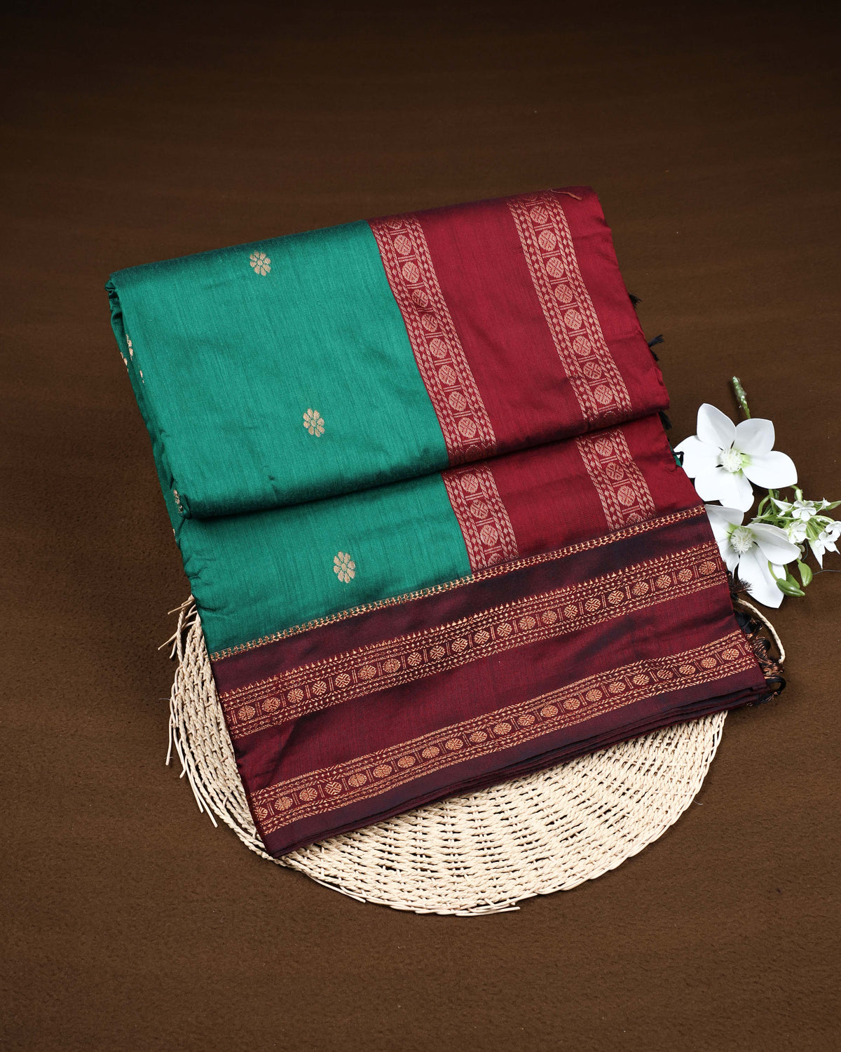 Dark green colour Kalyani Cotton Saree