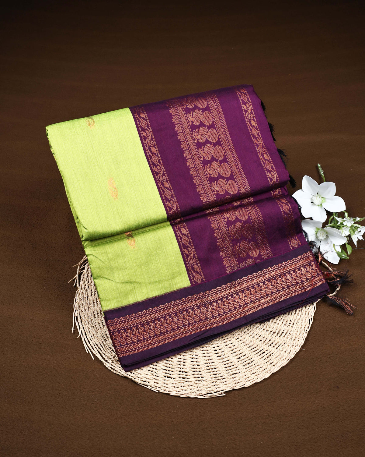 Lime green colour Kalyani Cotton Saree