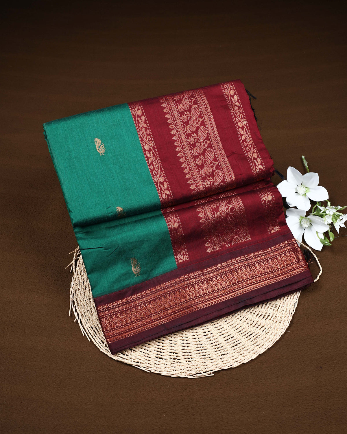 Dark green colour Kalyani Cotton Saree