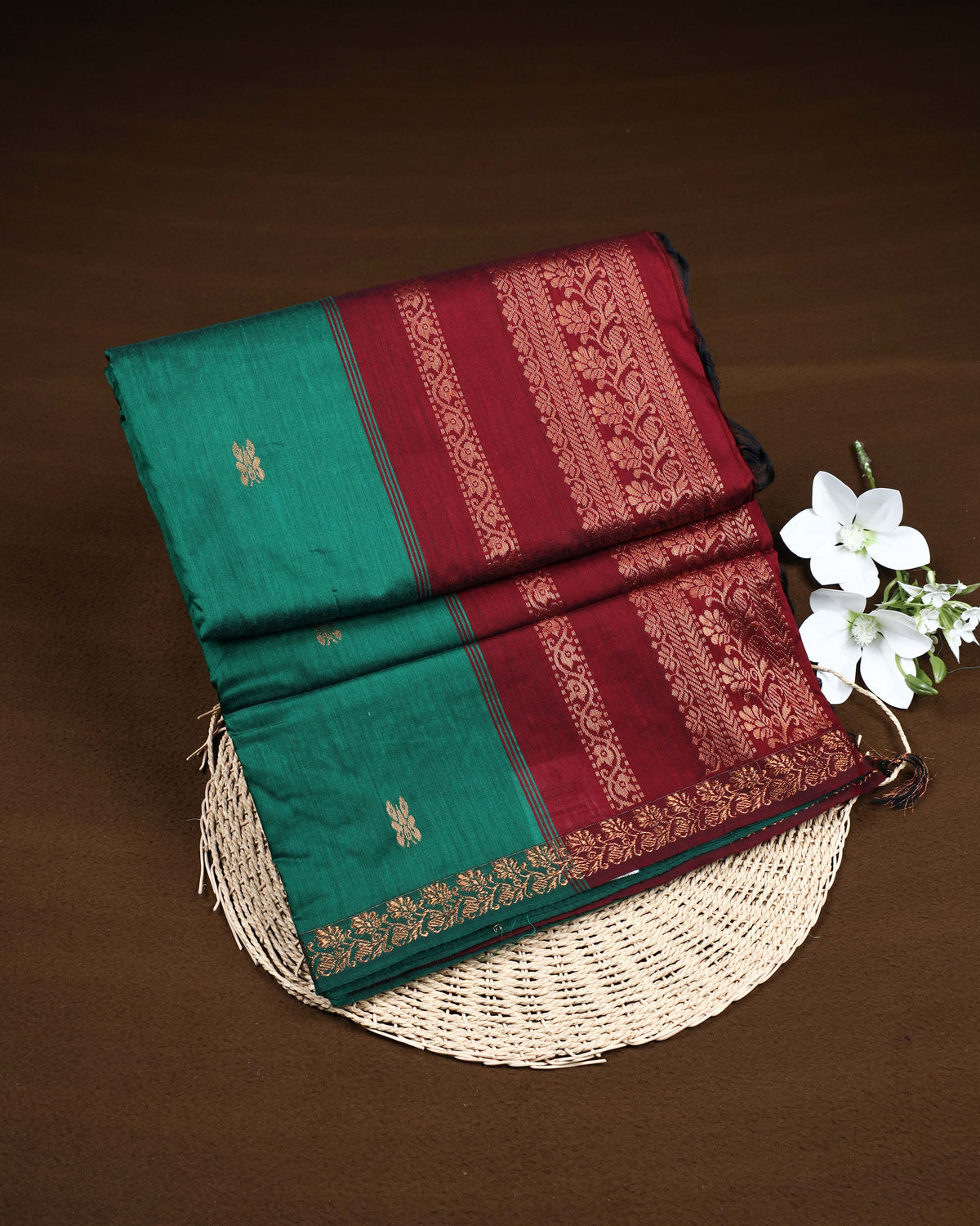 Dark green colour Kalyani Cotton Saree