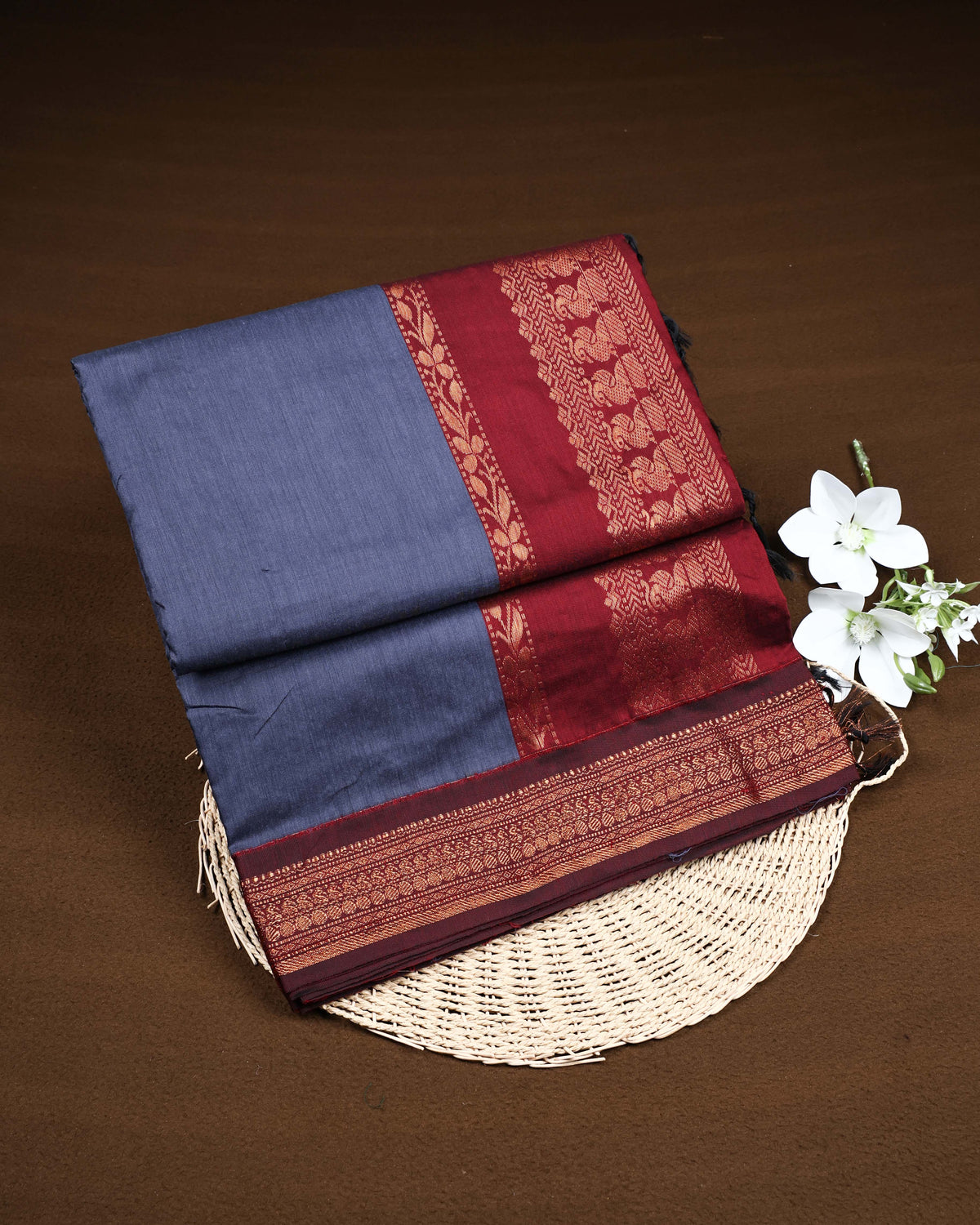 Slate grey colour Kalyani Cotton Saree