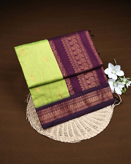 Lemon green colour Kalyani Cotton Saree