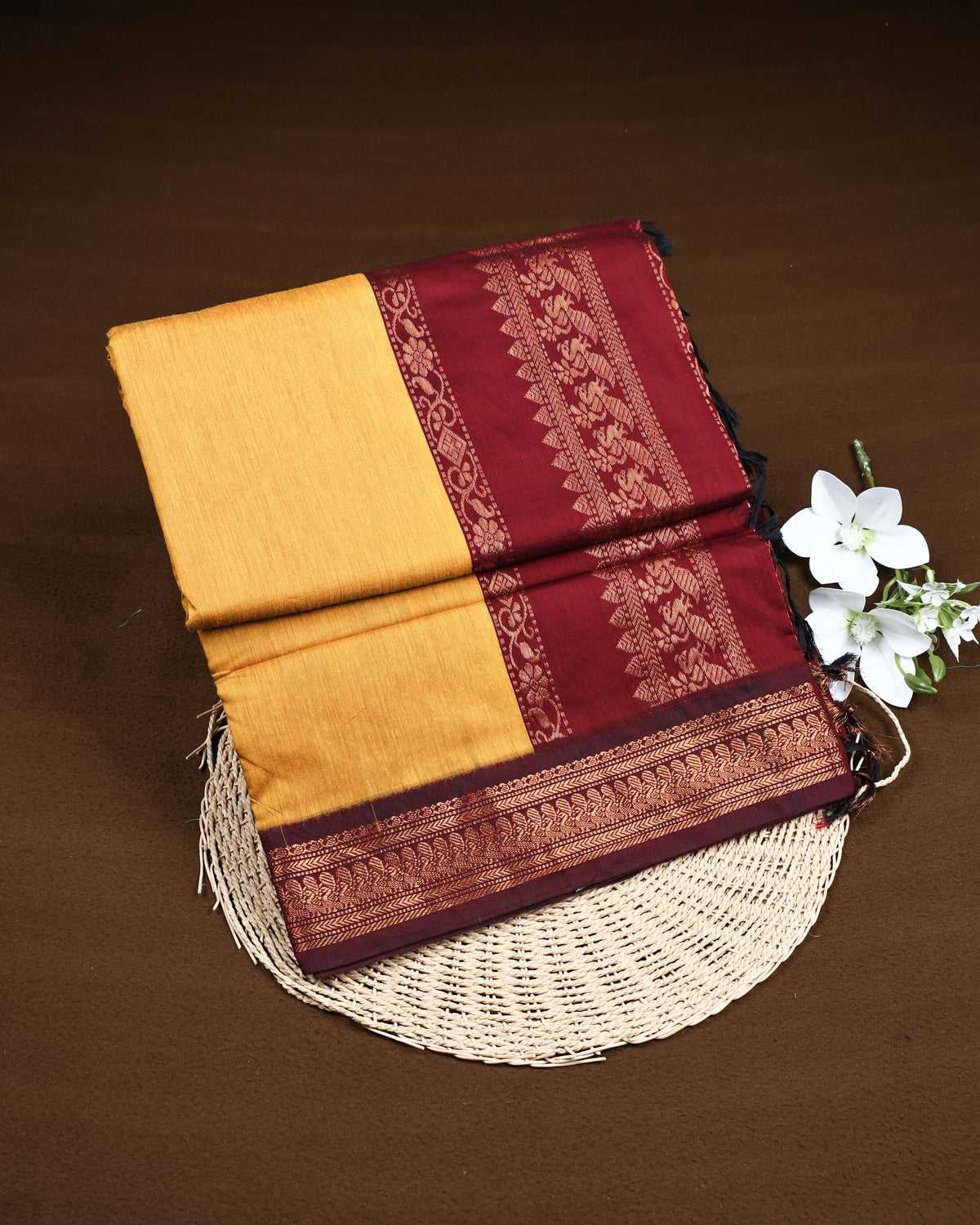 Mustard yellow colour Kalyani Cotton Saree