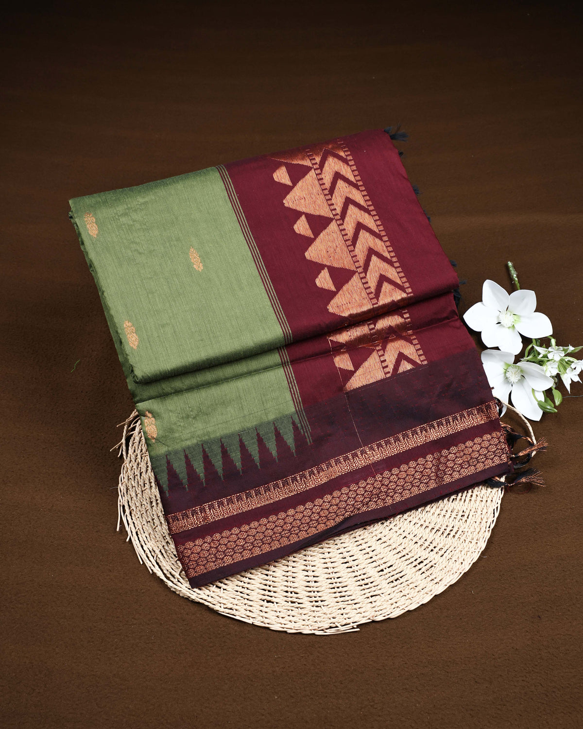 Olive green colour Kalyani Cotton Saree