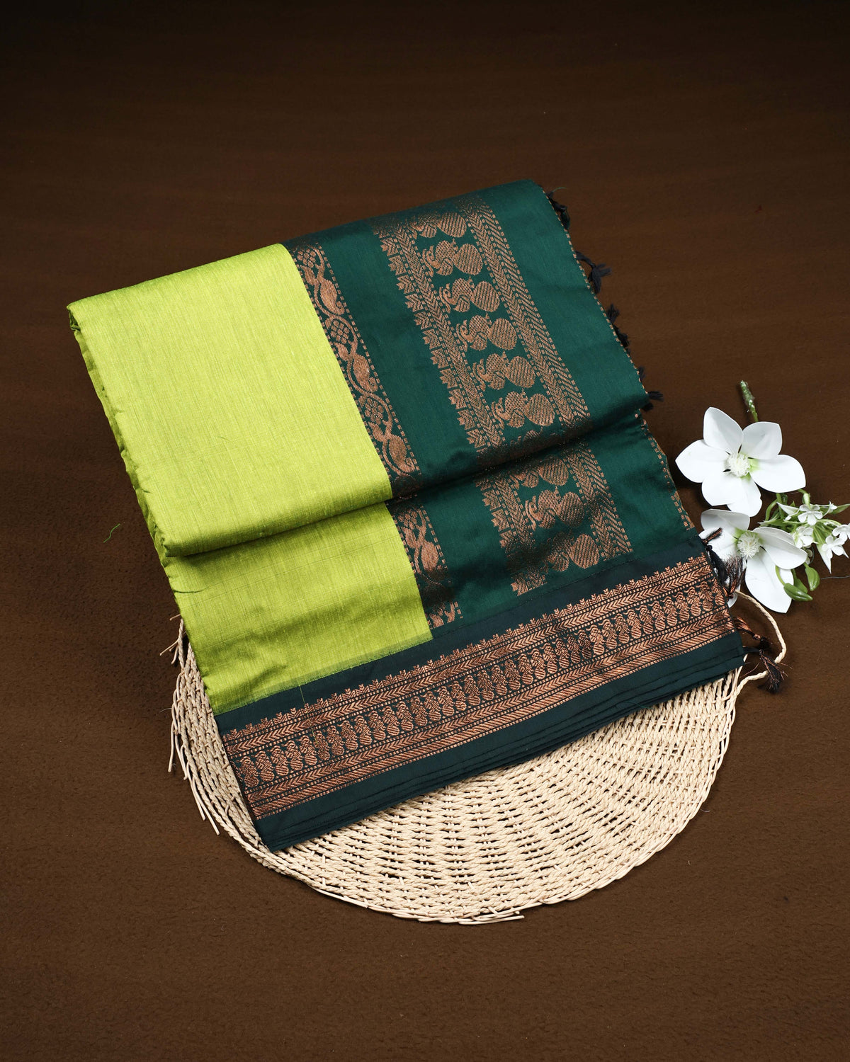 Lime green colour Kalyani Cotton Saree