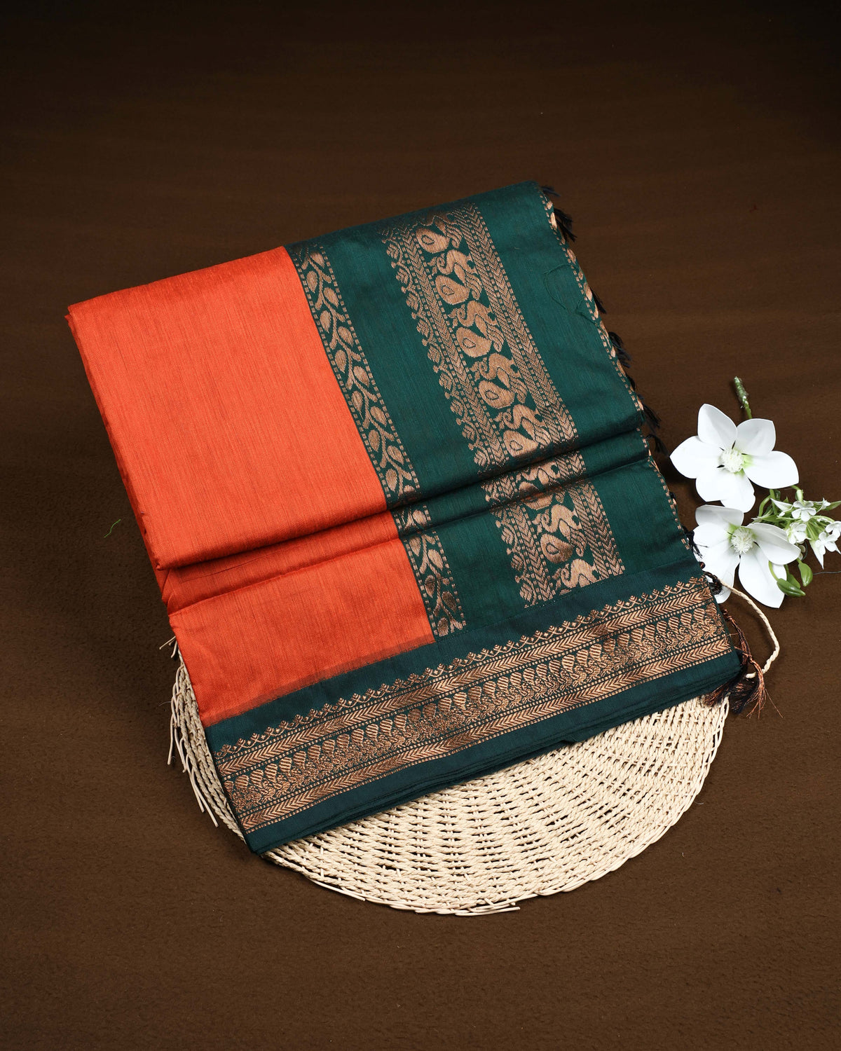 Rust orange colour Kalyani Cotton Saree