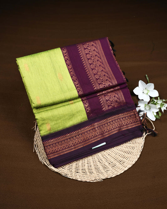 Lime green colour Kalyani Cotton Saree