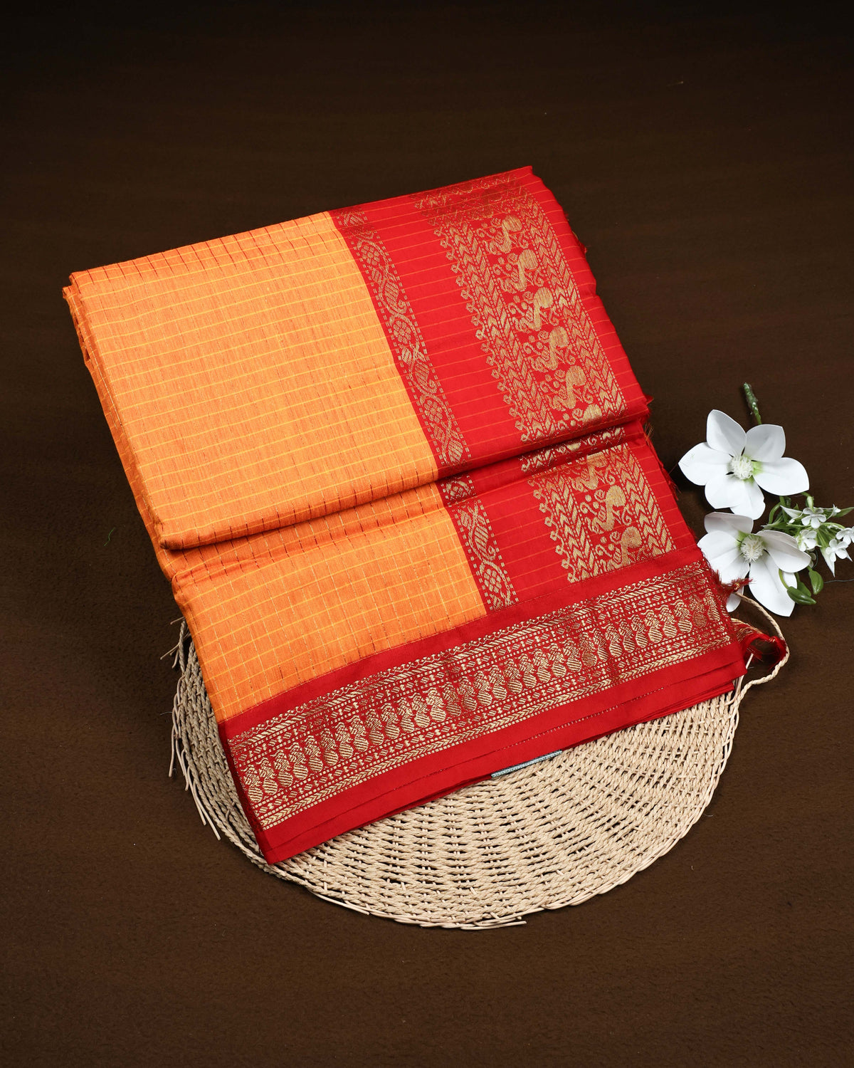 Bright orange colour Kalyani Cotton Saree