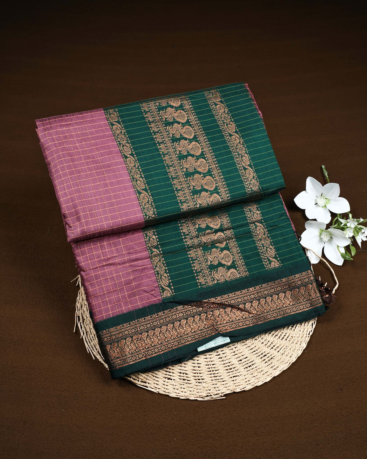 Onion pink colour Kalyani Cotton Saree