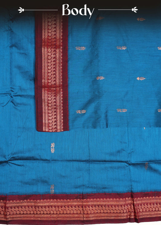 Peacock blue colour Kalyani Cotton Saree