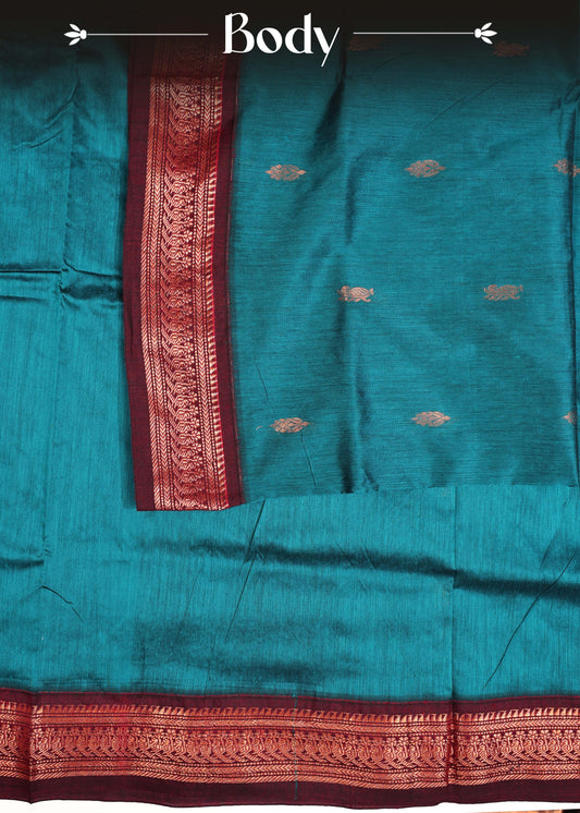 Teal blue colour Kalyani Cotton Saree