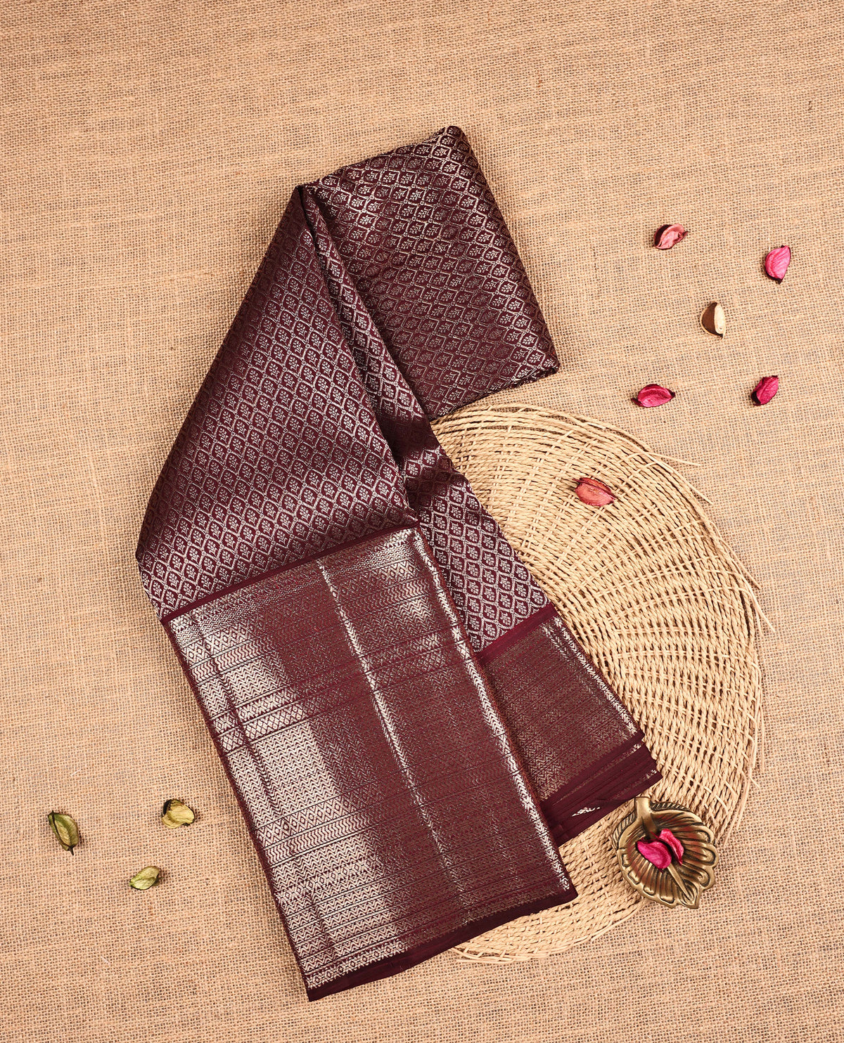Dark Chocolate Colour Samudrika Silk saree.
