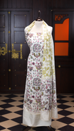 Green colour Semi silk salwar material featuring Warli print on body, paired with same material with same print dupatta and santoon material bottom.