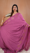 Pink colour vijithra silk saree featuring small zari details on body, Tree design border.