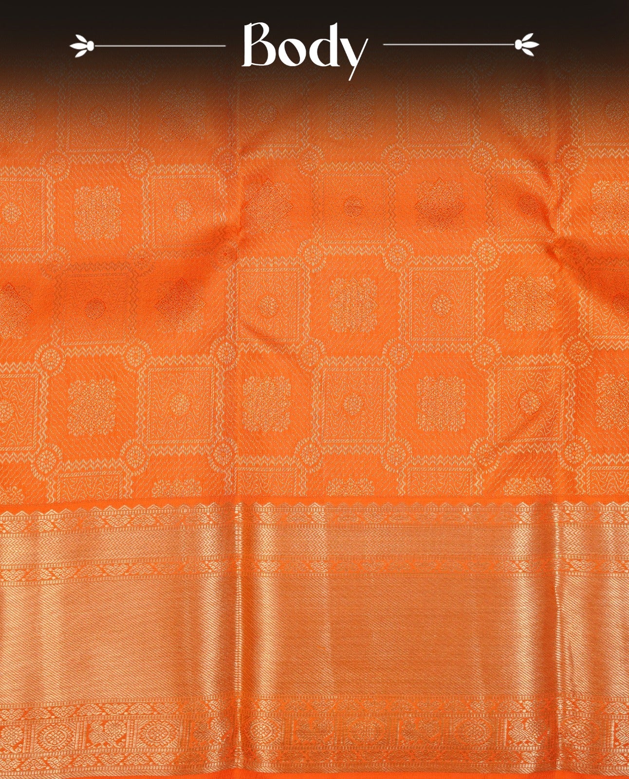 Orange  Colour Pure Kancheepuram Silk Saree Featuring Gold Zari  Check With Motifs  Pattern on the Body, Highlighting a Traditional Gold Zari Border, Paired with a Matching Blouse Piece.
