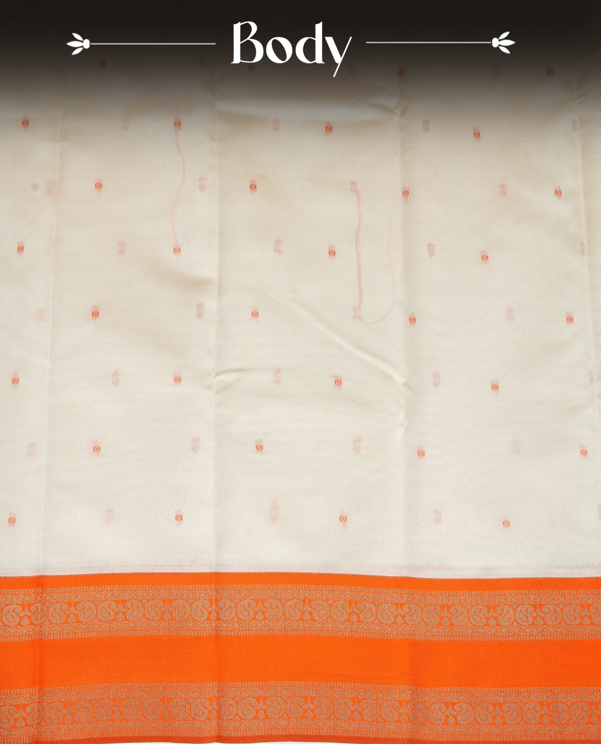 Off White  Colour Semi Silk Saree Featuring  Orange thread buttas On Body, Highlighted  by contrast border with Mango motifs, paired with matching blouse piece.