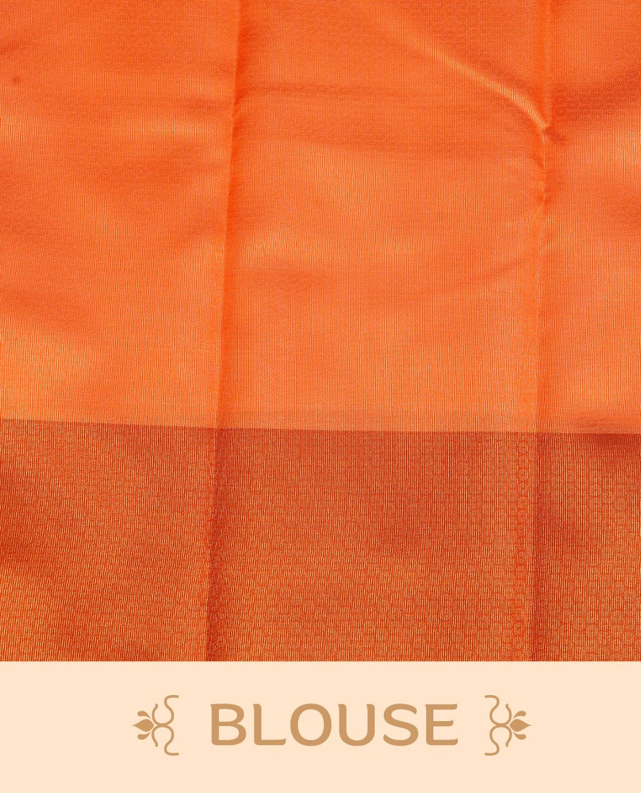 Off White  Colour Semi Silk Saree Featuring  Orange thread buttas On Body, Highlighted  by contrast border with Mango motifs, paired with matching blouse piece.
