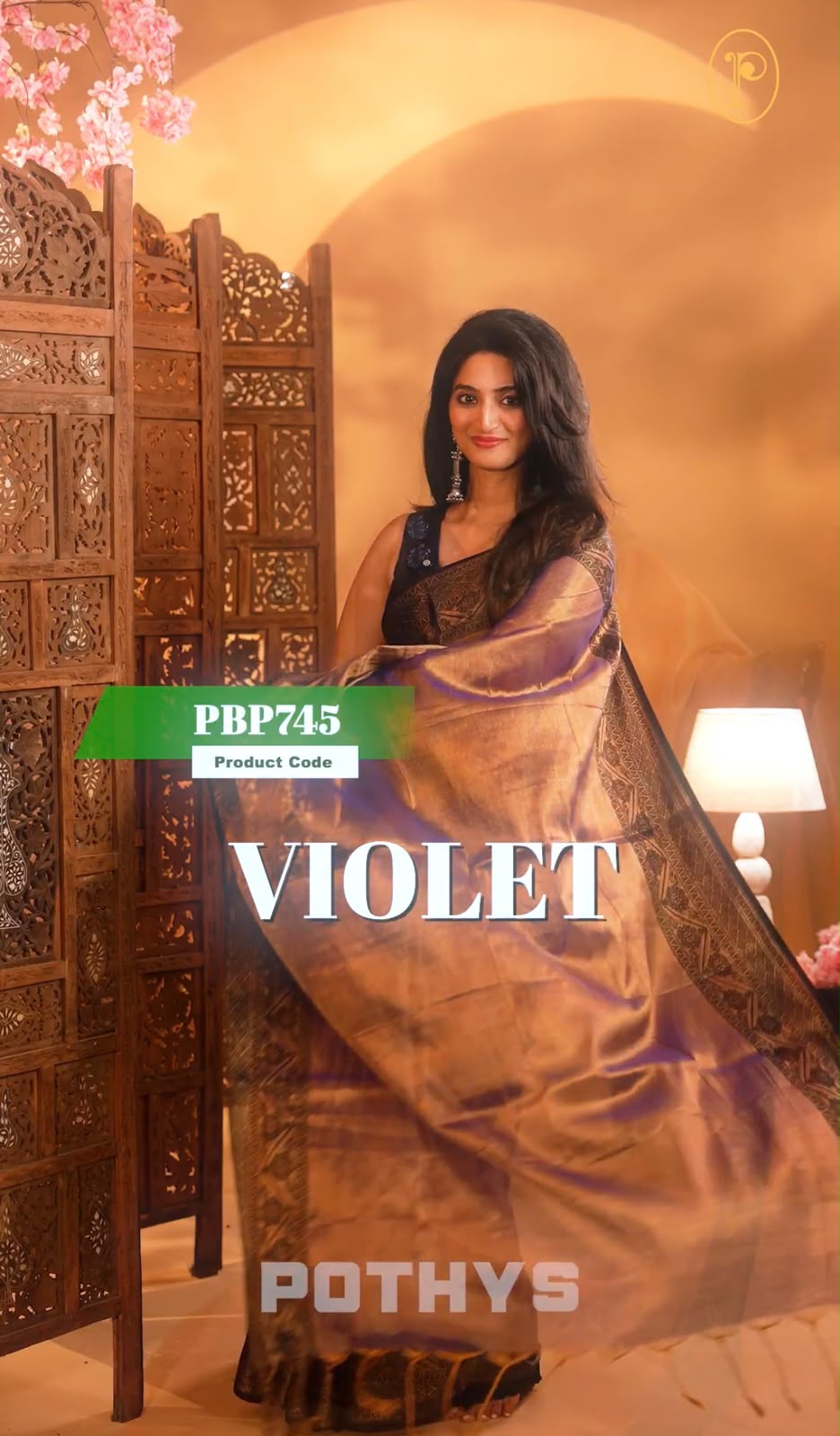 Violet  Colour Semi-Tissue Saree with a plain body and intricate thread work border.