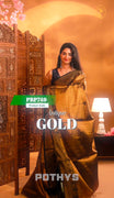 Antique Gold  Colour Semi-Tissue Saree with a plain body and intricate thread work border.