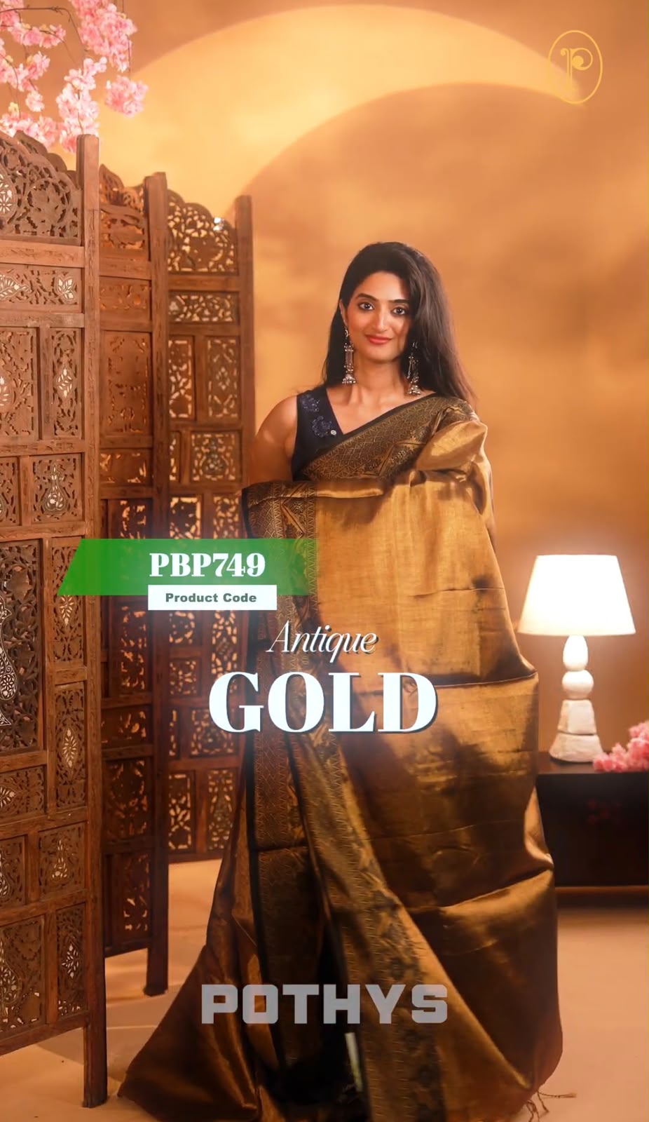 Antique Gold  Colour Semi-Tissue Saree with a plain body and intricate thread work border.