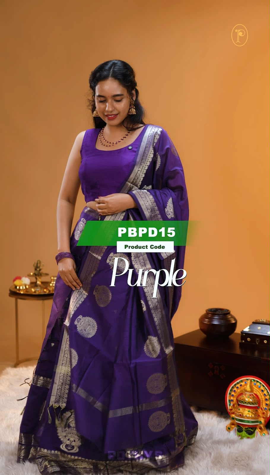 Purple colour Chanderi Silk semi stitched Dhavani Set featuring beautiful Buttas on skirt With Kathakali Design border, same material dupatta with Same design & blouse.