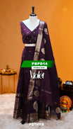 Violet colour Chanderi Silk semi stitched Dhavani Set featuring beautiful Buttas on skirt With Kathakali Design border, same material dupatta with Same design & blouse.
