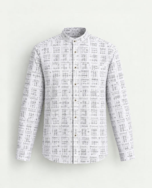 Off White colour shirt Light Brown colour pattern body, Full sleeve.