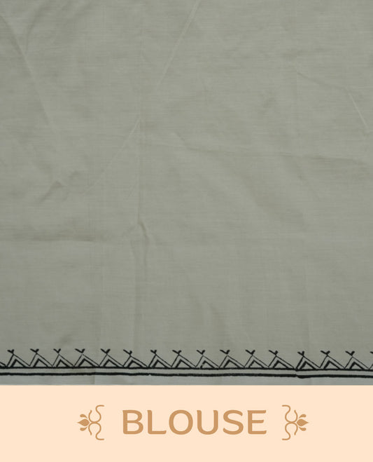 Cream colour poly cotton saree featuring Family tree printed body, without border, comes with Double blouse option and running blouse piece