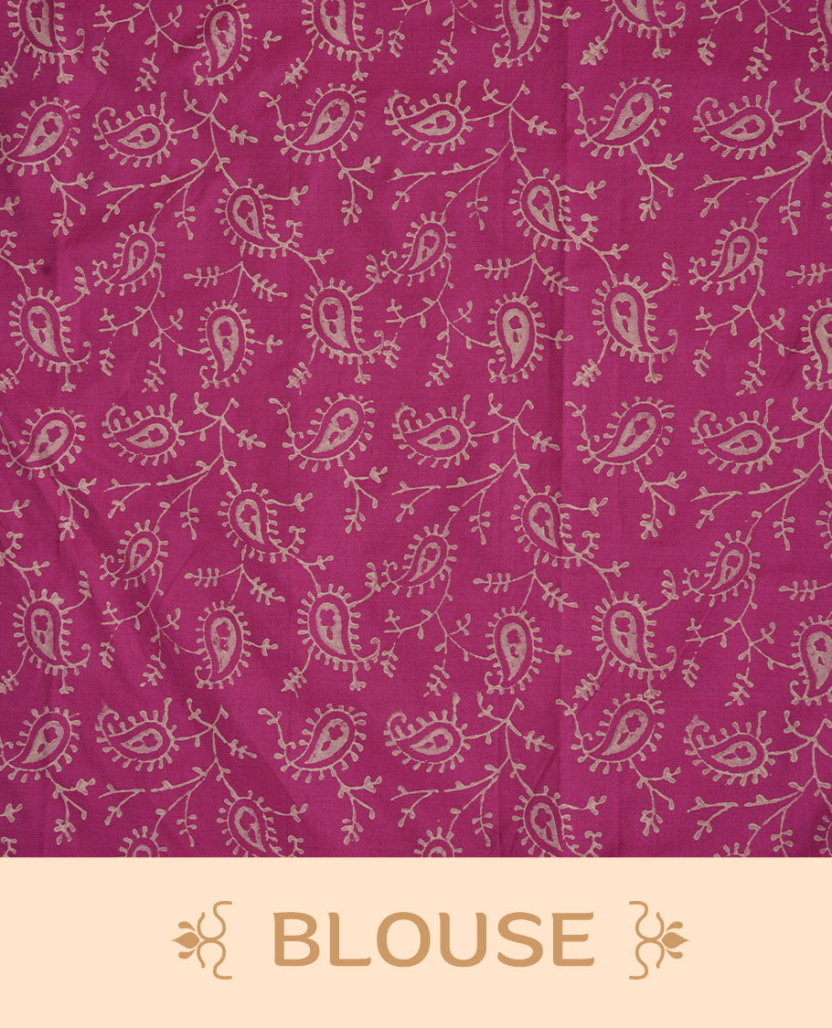 Cream colour poly cotton saree featuring Family tree printed body, without border, comes with Double blouse option and running blouse piece