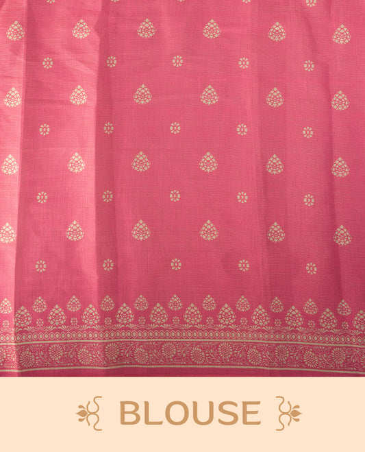 Pista green & Pink colour Linen printed saree featuring stylish fancy line prints all over, paired with a contrast colour printed blouse and a beautifully designed fancy line pallu.