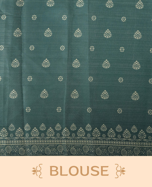 Teal blue & Violet colour Linen printed saree featuring stylish fancy line prints all over, paired with a contrast colour printed blouse and a beautifully designed fancy line pallu.