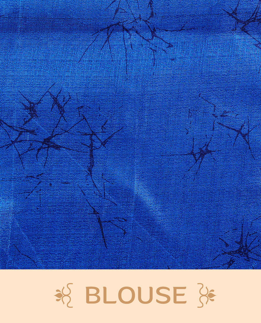Blue With white colour Semi khadi silk saree featuring floral Print on body, enhanced with contrast Printed pallu, Comes with matching blouse piece.