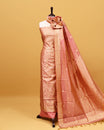 Pink colour Banaras Salwar material with gold zari floral kodi pattern work on body, matching bottom & Dupatta.