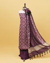 Purple colour Net cotton Salwar material with Geometric pattern work on body, matching bottom & Dupatta.
