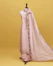Pastel Pink colour Organza Salwar material with Thread work on body, matching bottom & Dupatta.