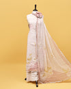 Light Grey colour Linen Salwar material with Thread With print work on body, matching bottom & Dupatta.