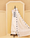 Off White colour Cotton salwar material featuring Thread Butterfly work on body, paired with matching bottom & dupatta.