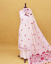 Off White colour Salwar material with Floral buttas With Mirror work on body, matching bottom & Dupatta.