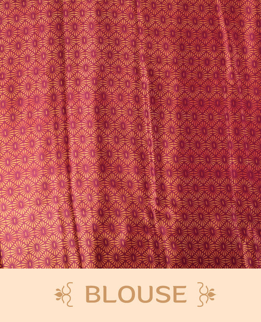 Maroon and mustard yellow colour Turkey crepe saree with an bigcircle fancy print on the pallu, stylish printed border, and matching blouse.