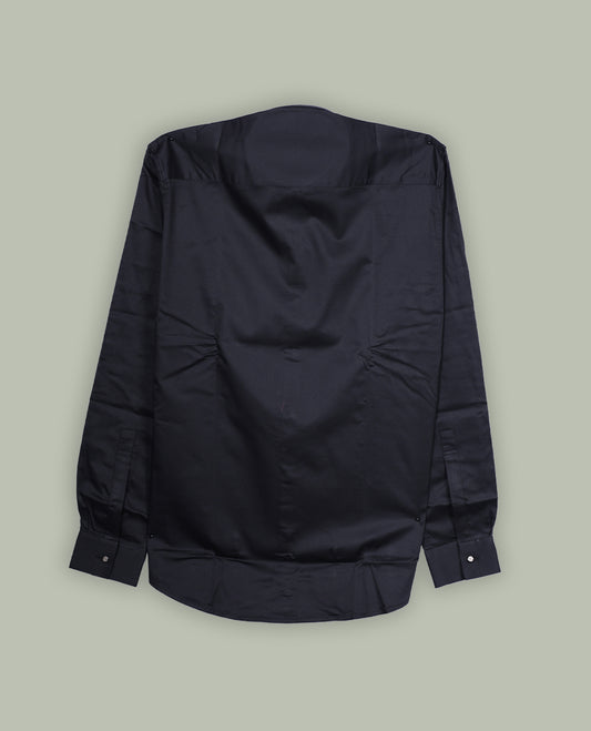 Black colour shirt featuring a bold embroidered eagle motif on the chest, designed with a classic shirt collar, full-length sleeves