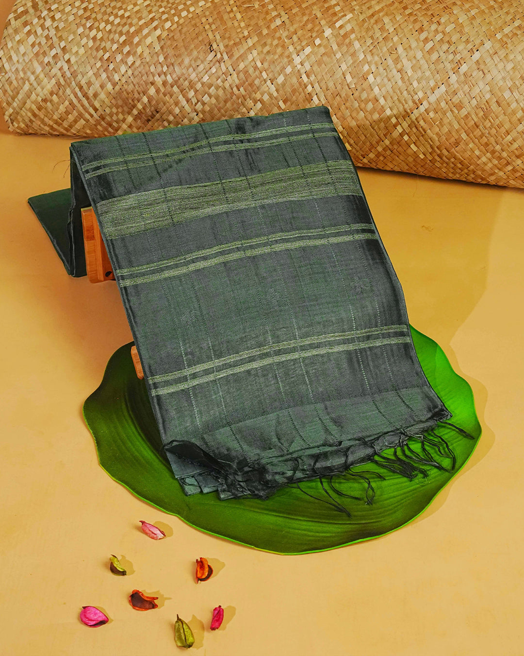 Dark green colour fiber silk saree